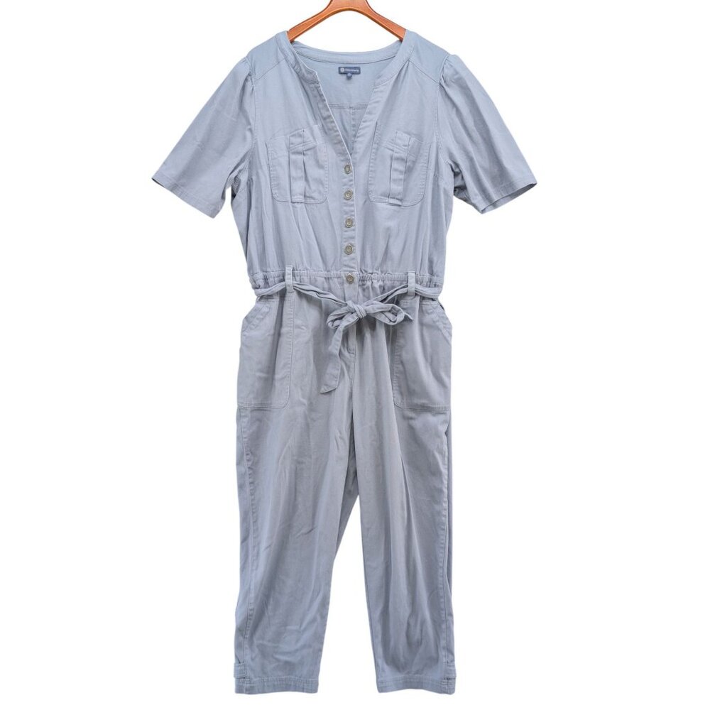 Democracy Utility Jumpsuit Womens  Blue Stretch Twill Belted Short Sleeve Sz 3X